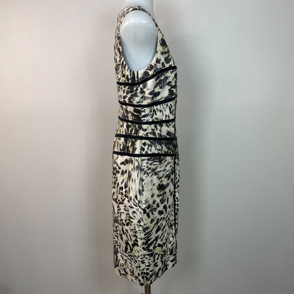 Ann Taylor Sheath Dress 2 Animal Print Sleeveless Black Ivory Green Women's - Picture 7 of 13